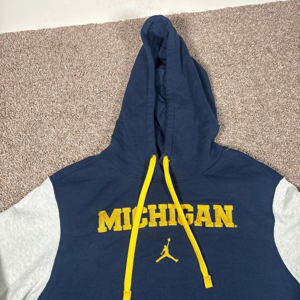 Jordan Mens Michigan Wolverines Hoodie Navy Gray Colorblock CN1583-419 Size S